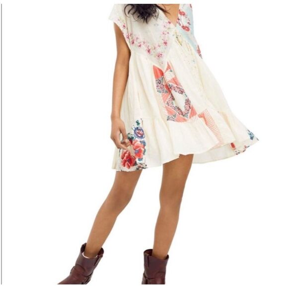 Free people Small Mended With Scarves Mini Dress tunic boho hippie festival - Picture 3 of 10